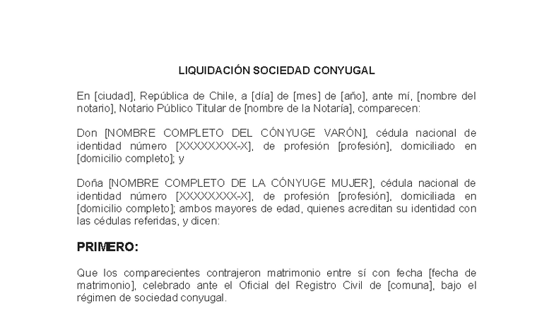Modelo de Liquidación de Sociedad Conyugal en Chile - Studocu