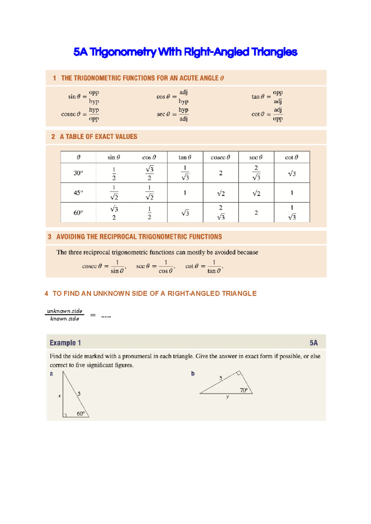 Mathematics Notes: Trigonometry & Differentiation Concepts 5A-5J - Studocu