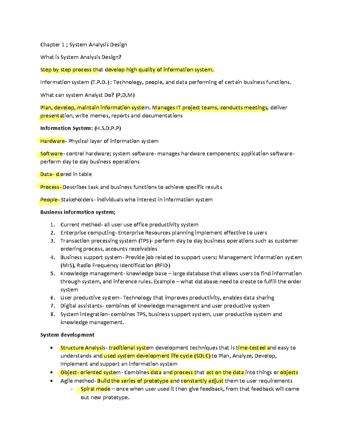 Exercise Topic 1-1 - Notes - Chapter 1 ; System Analysis Design What is ...