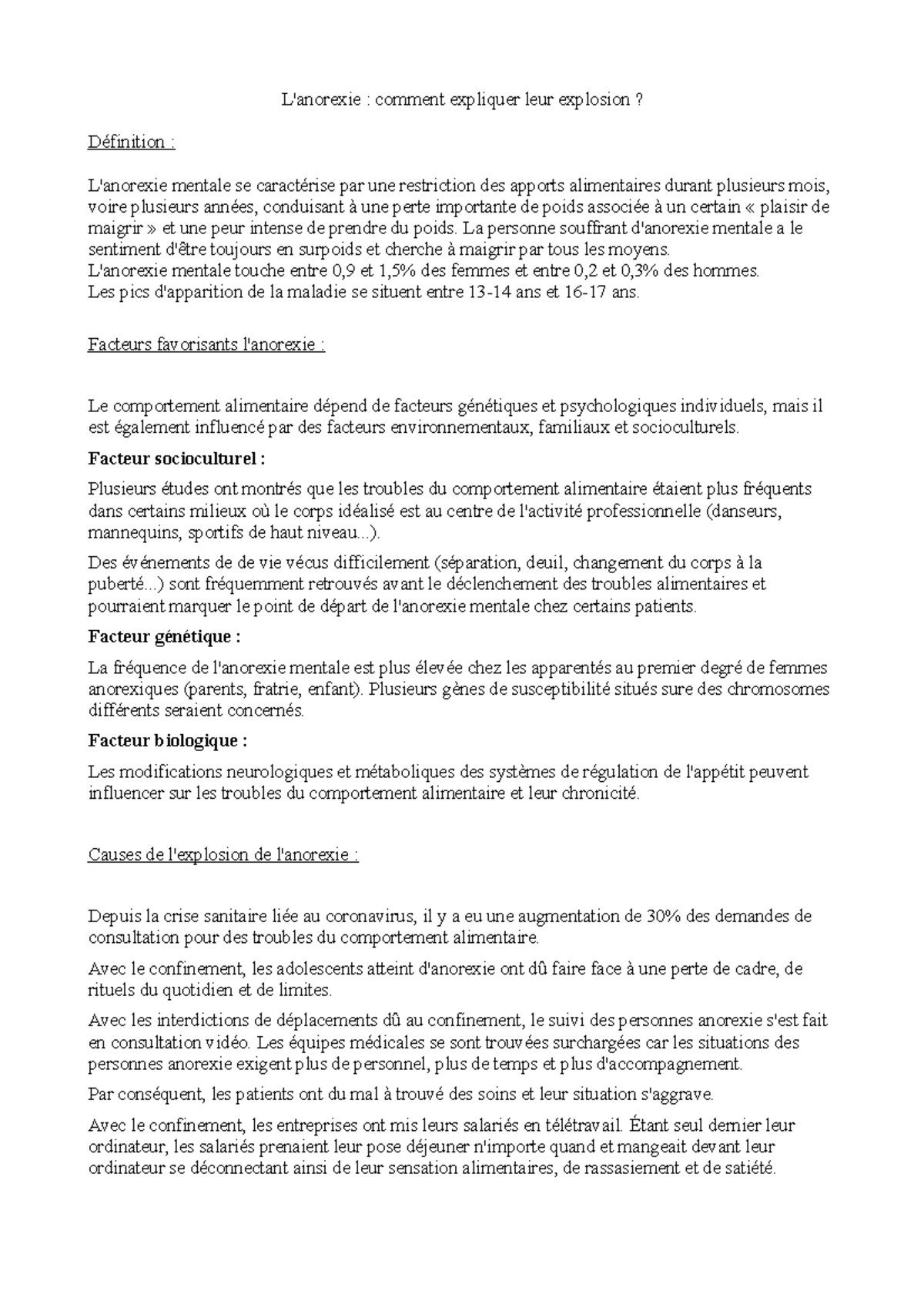 Anorexie cge - BTS CG , matière CGE - L'anorexie : comment expliquer ...