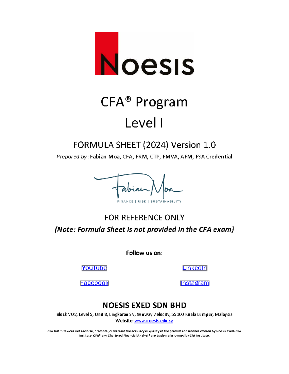 CFA Level 1 (2024) Comprehensive Formula Sheet for Exam Preparation ...