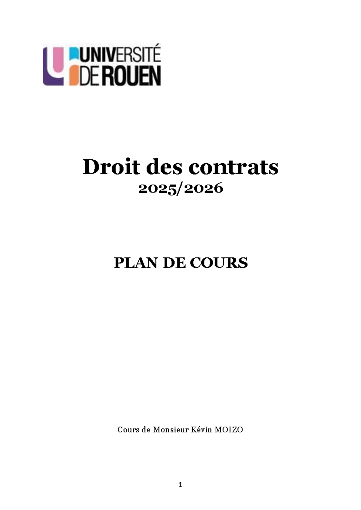 Plan de Cours Droit des Contrats - 2025-2026 Semestre 2 - Studocu