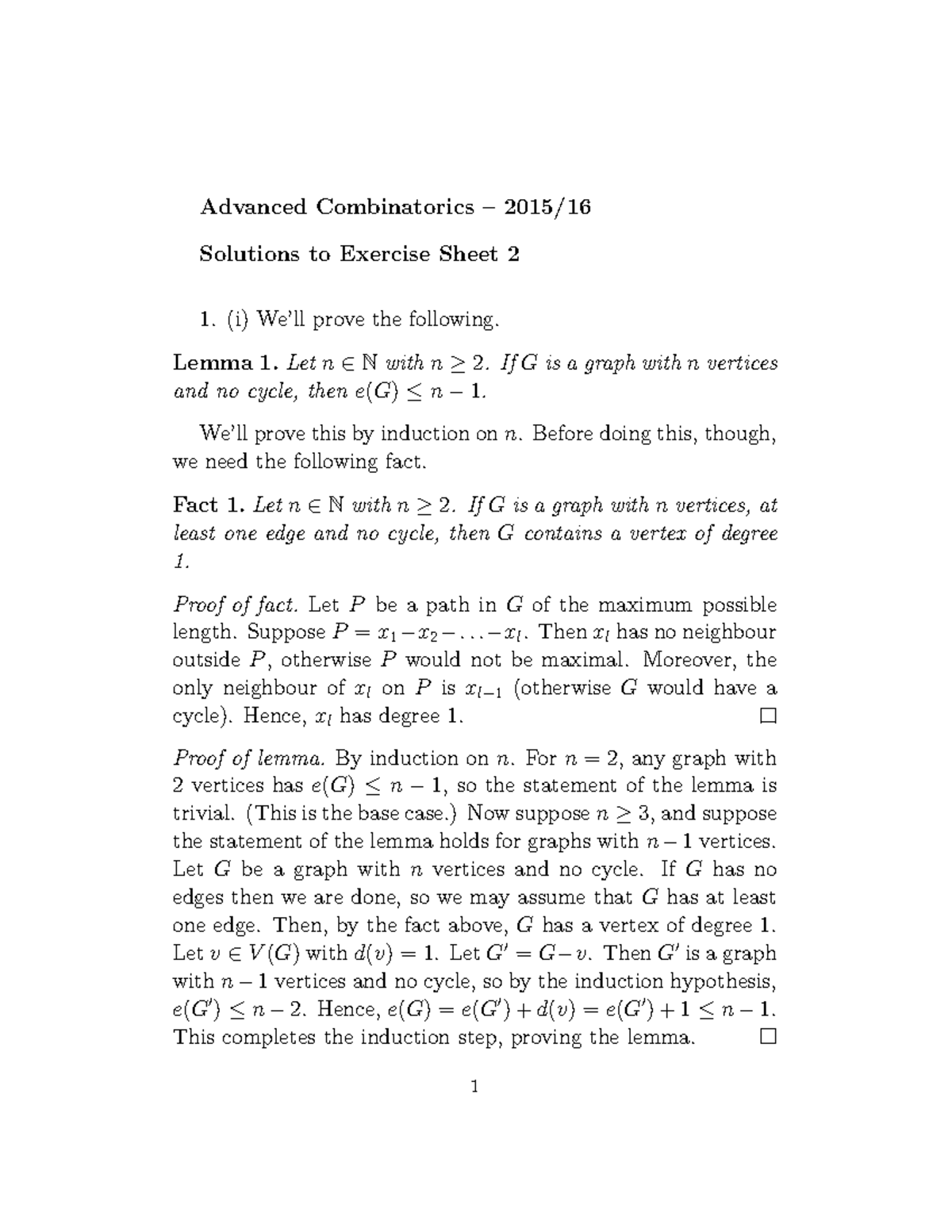 Exercise 2 - Solutions - Advanced Combinatorics – 2015/16 Solutions to ...