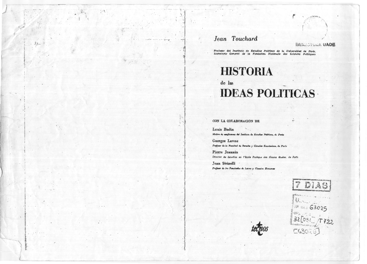 172228371 Historia de las Ideas Políticas: Análisis de Jean Touchard