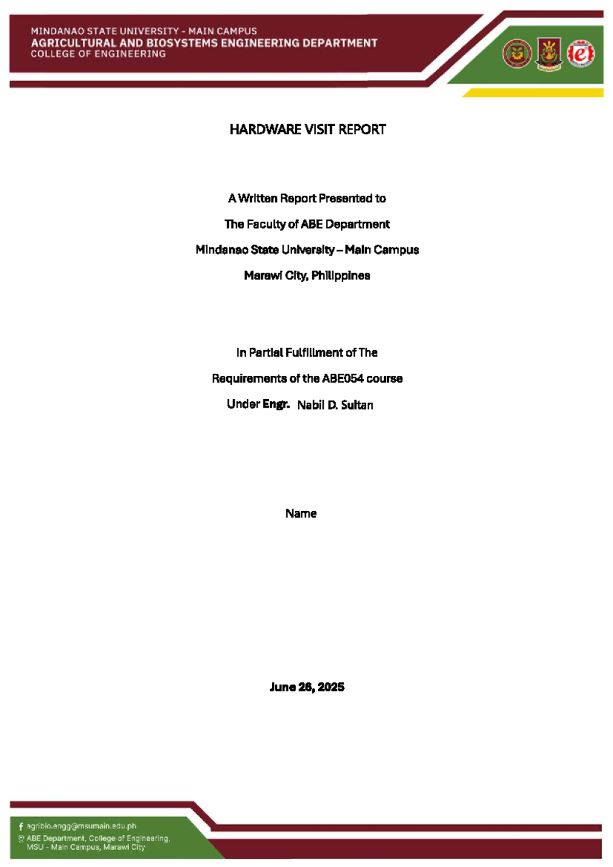 ABE054 - Hardware Visit Report: Insights from MSU ABE Department - Studocu