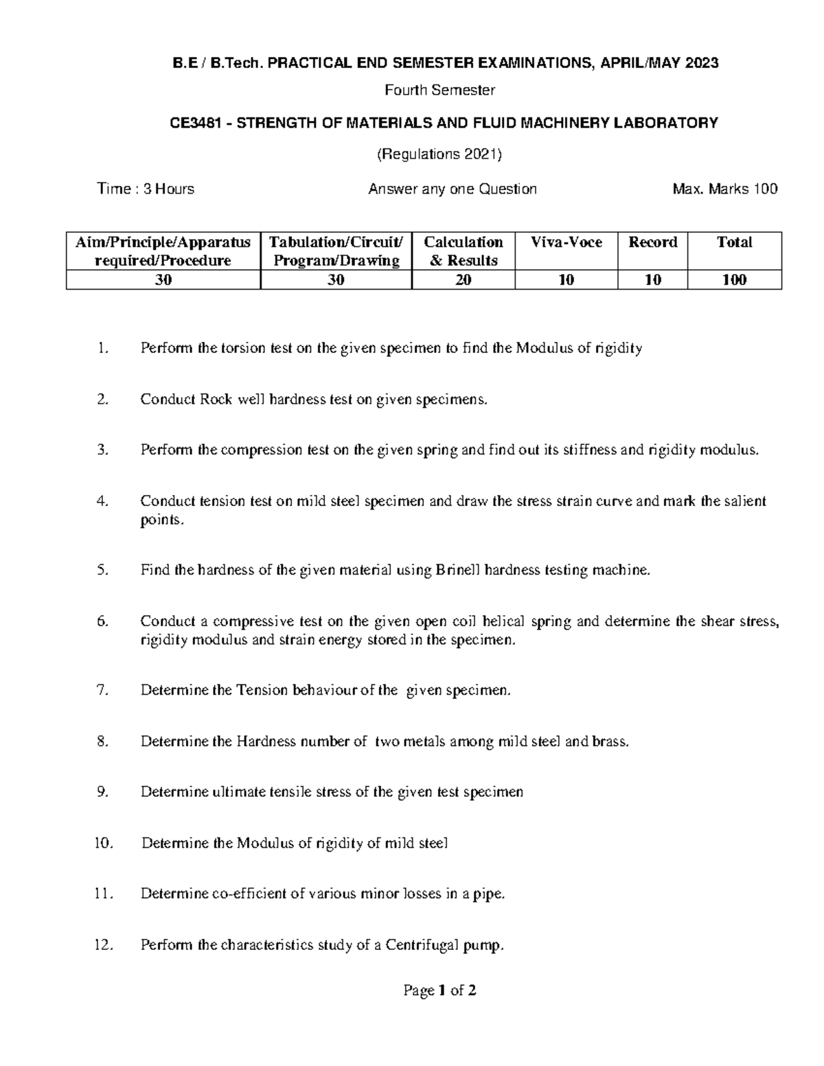 CE3481 Final Exam: Strength of Materials & Fluid Machinery Lab - Studocu