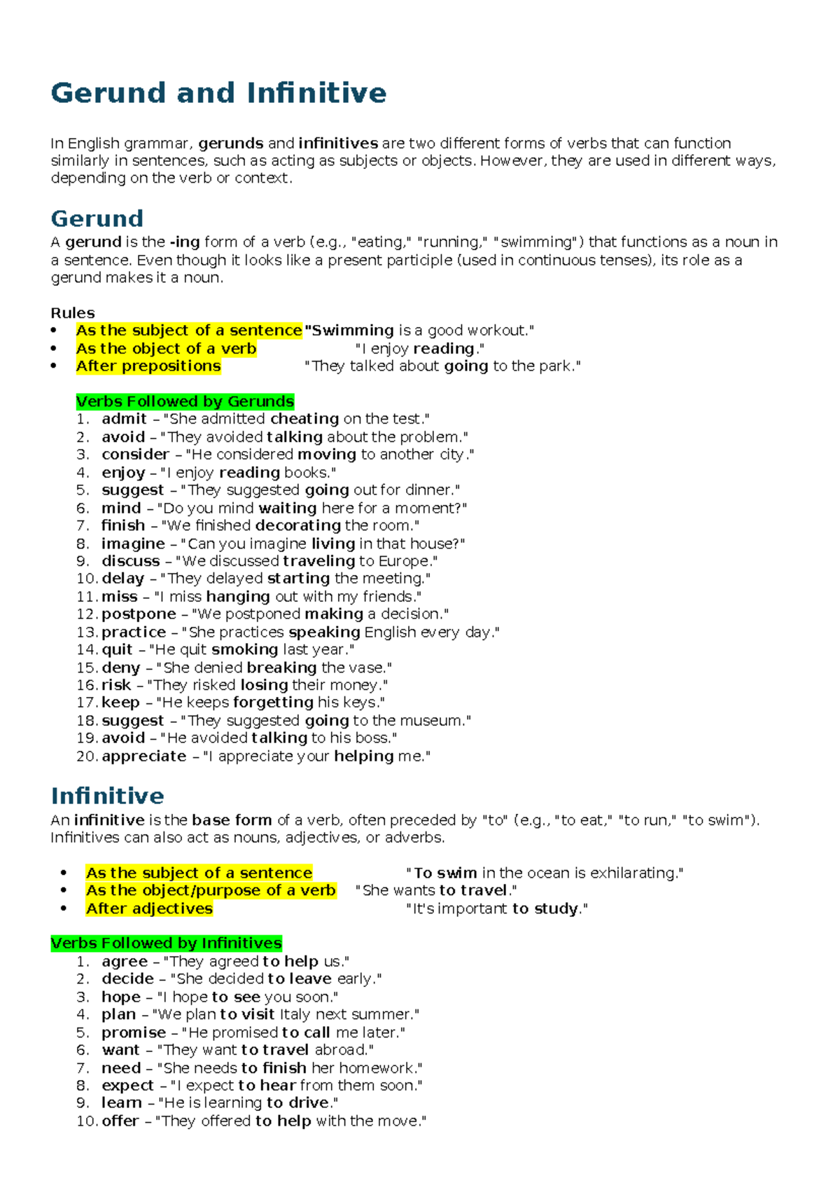 Gerund and Infinitive Summary: Key Usage Rules and Examples - Studeersnel
