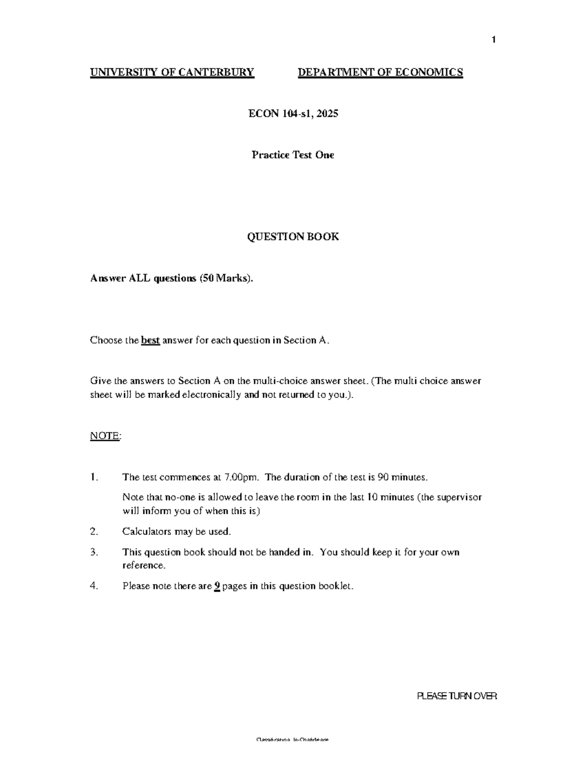 ECON 2025 Practice Test 1: Comprehensive Question Booklet - Studocu