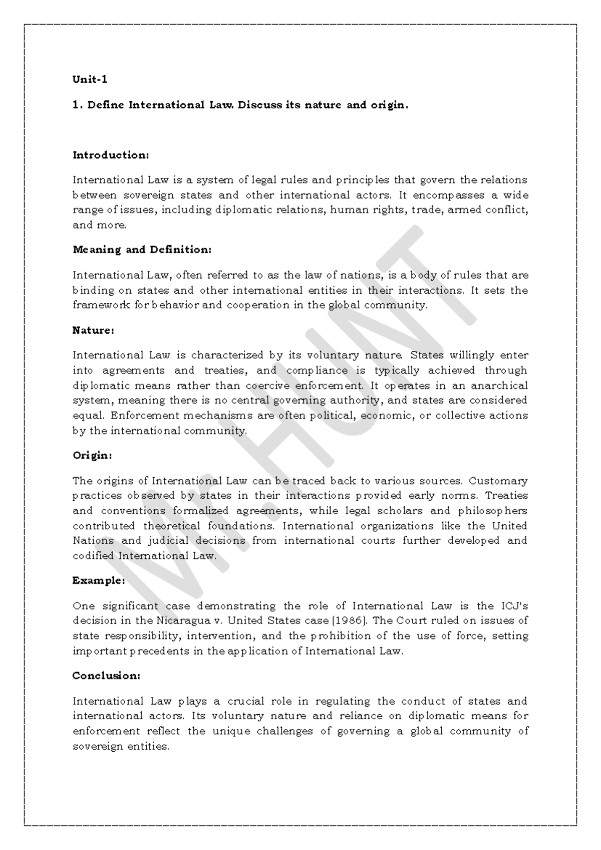 Public International Law Exam Notes (PIL 101) by Mr. Hunt - Studocu