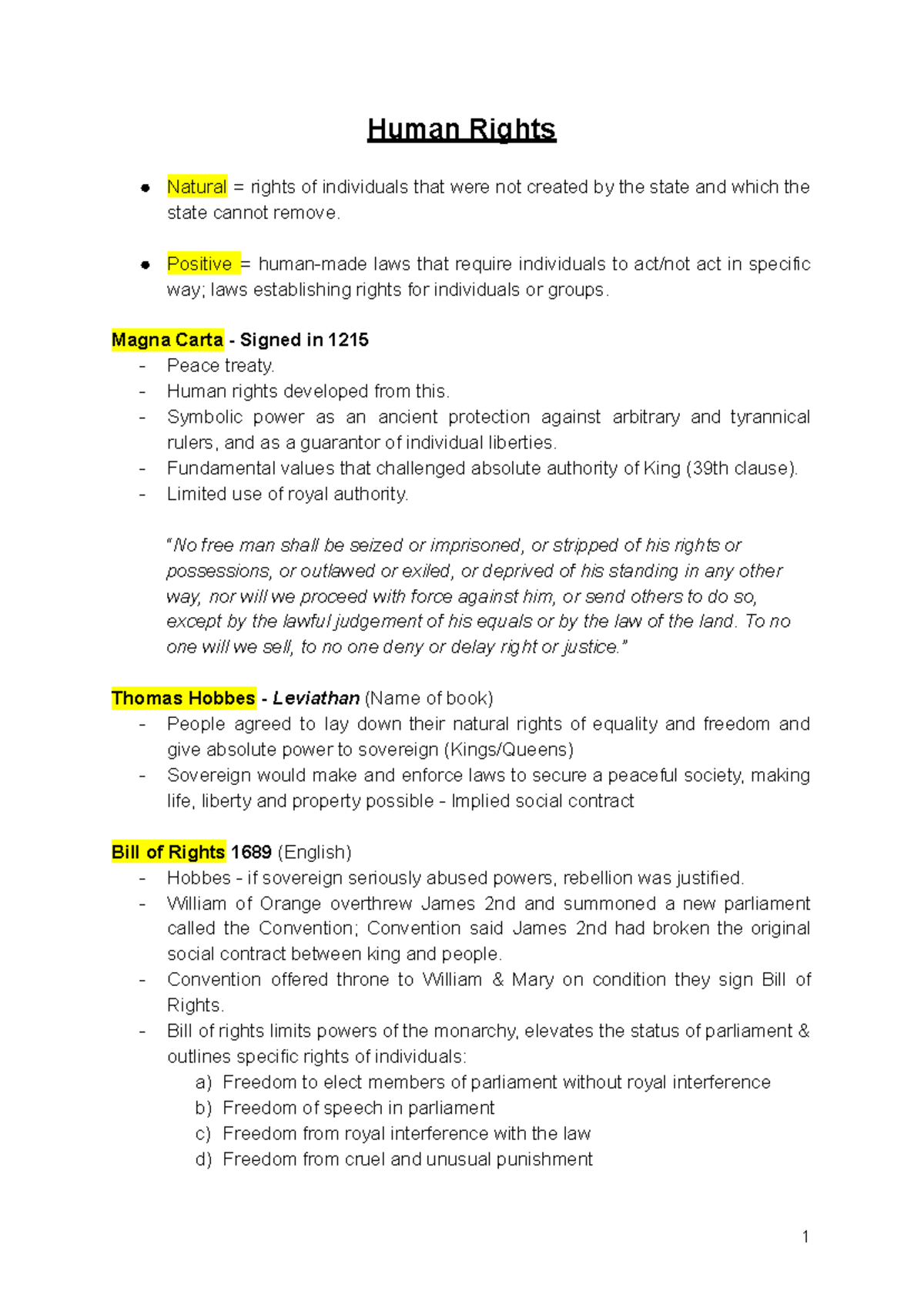 Human Rights Key Notes Summary for LLB Students - Studocu