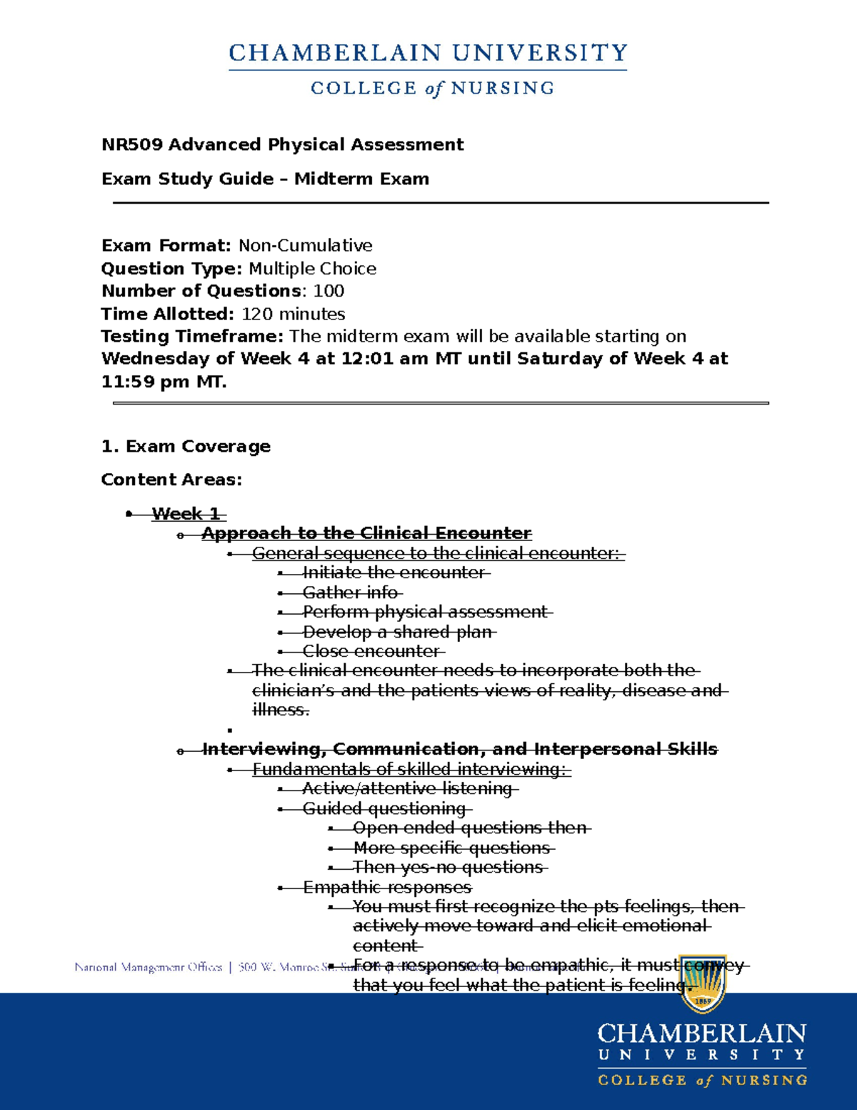 NR509 Advanced Physical Assessment Midterm Exam Study Guide - Studocu