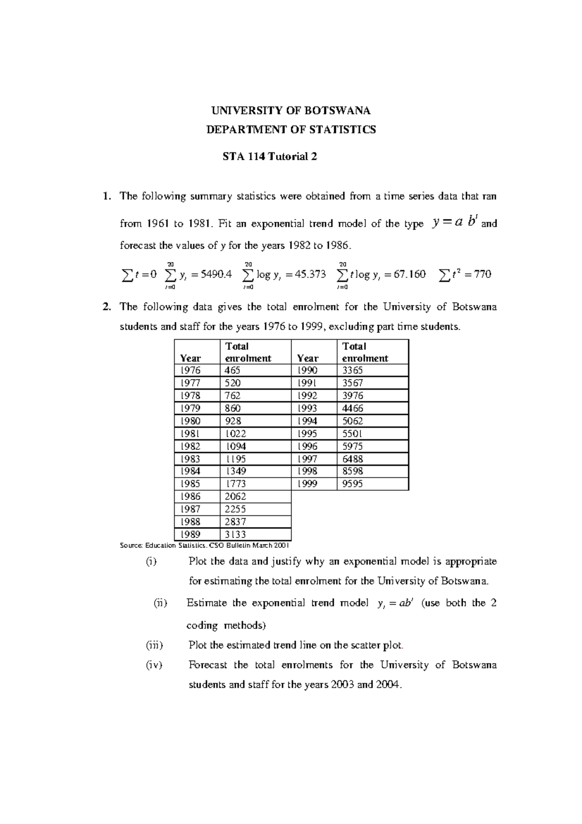 STA 114 Tutorial 2: Fitting and Forecasting with Exponential Models ...