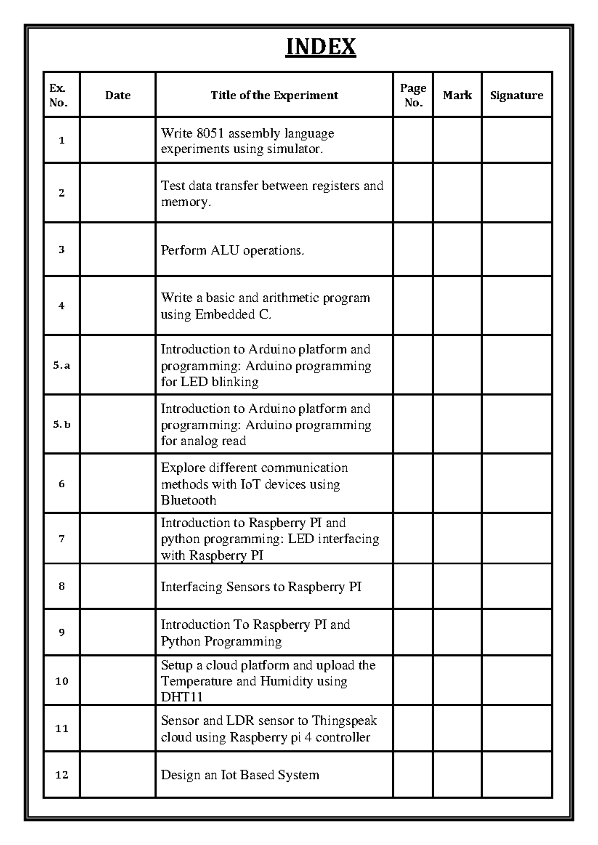 CS3691-LAB Manual III: 8051 & Arduino Experiments Guide - Studocu