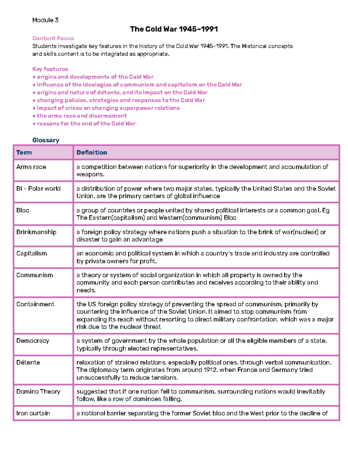 Module 3: The Cold War - Key Features and Historical Concepts - Studocu