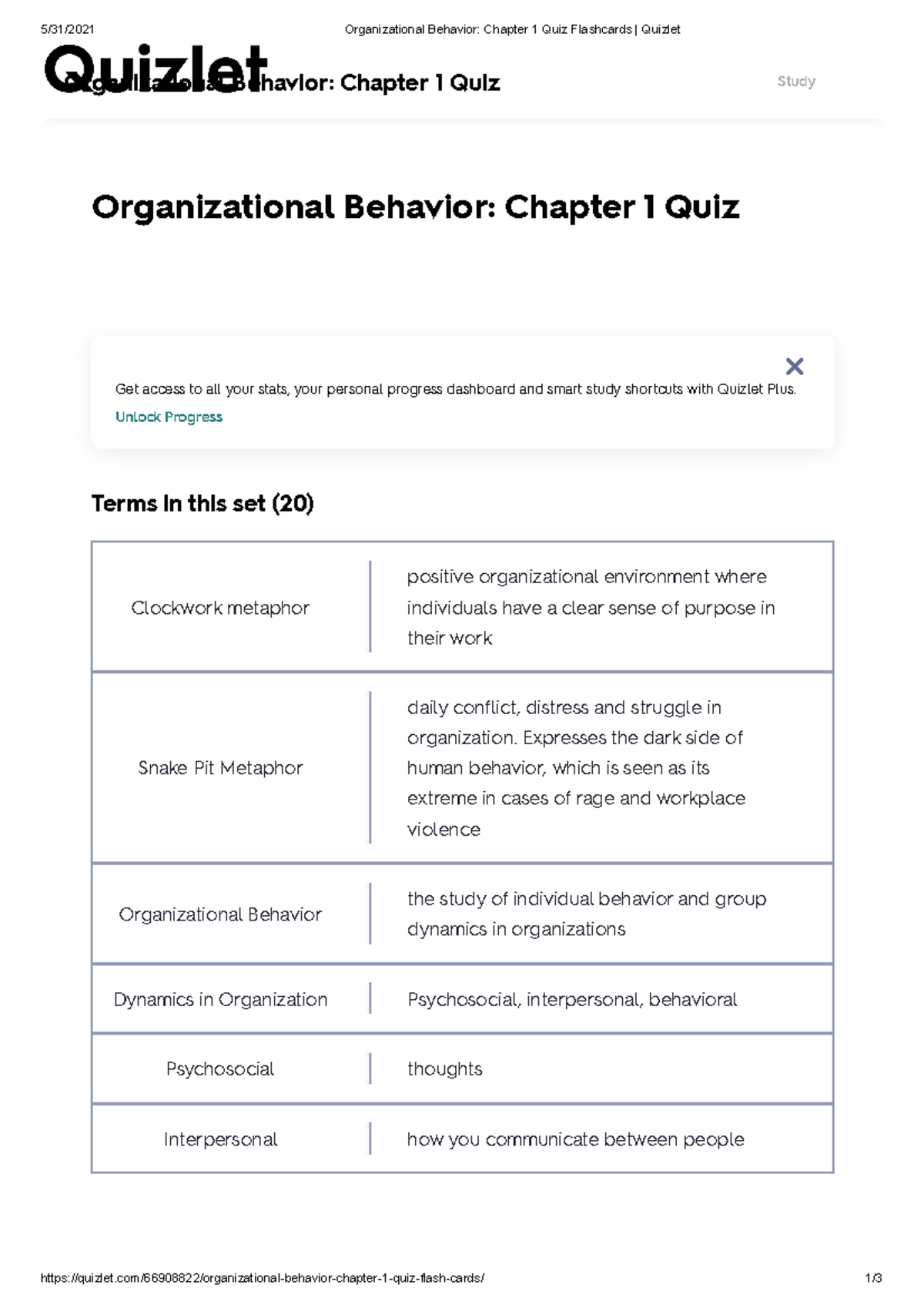 Organizational Behavior: Chapter 1 Quiz Flashcards & Study Guide - Studocu