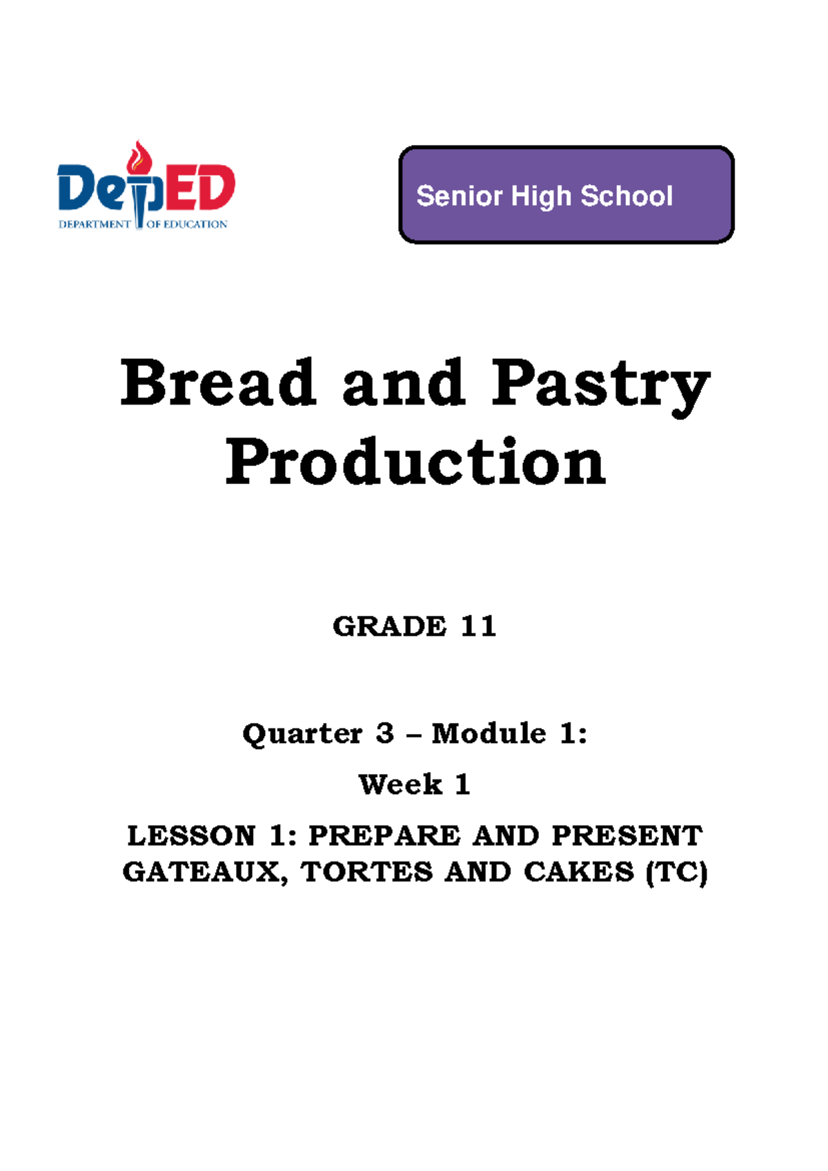 SLM M1 W1 - FDSVSDV - Bread and Pastry Production GRADE 11 Quarter 3 ...
