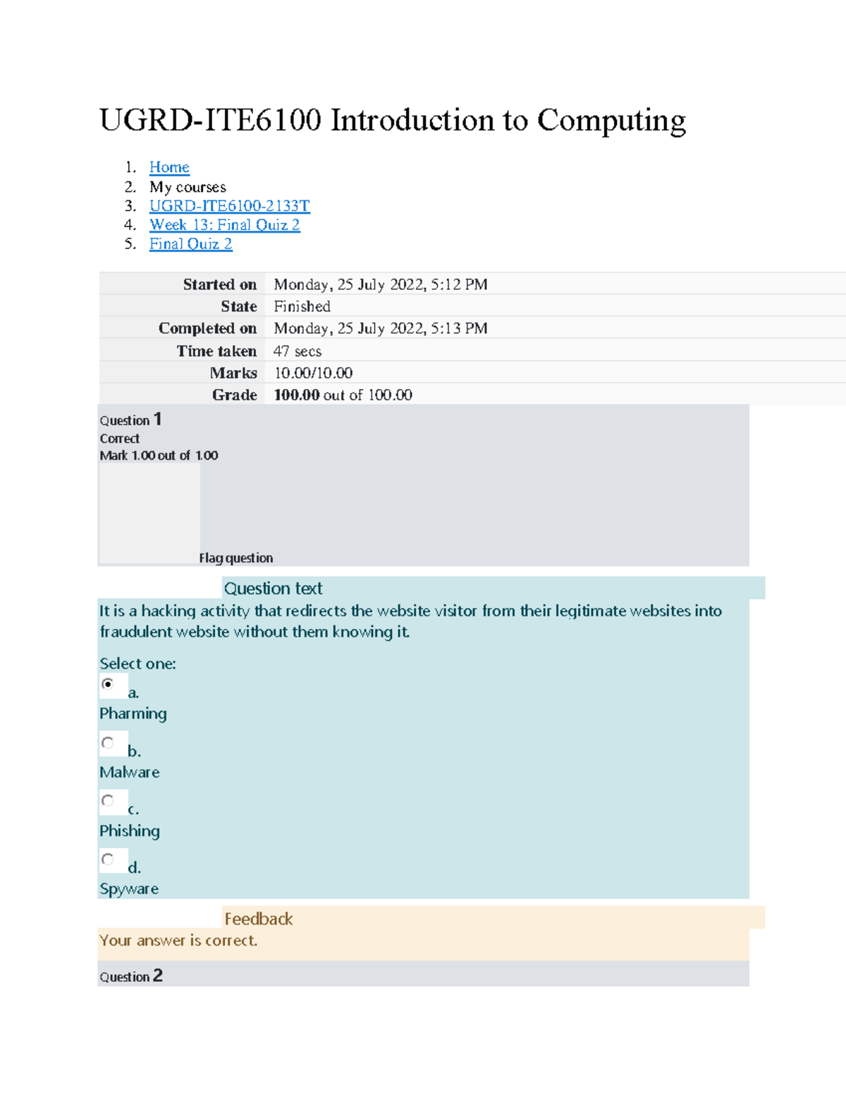 Final Quiz 2 for UGRD-ITE6100: Introduction to Computing - Studocu