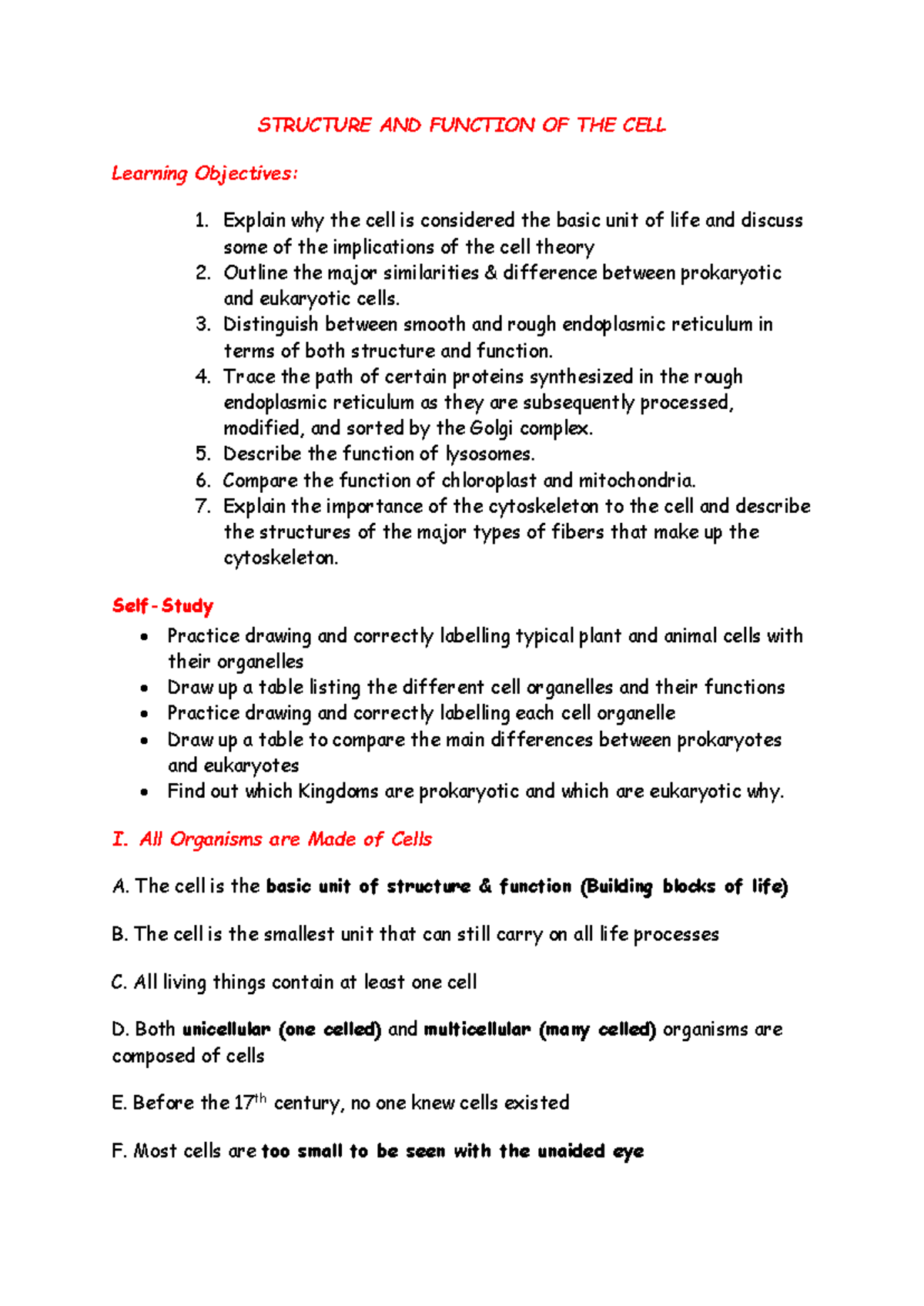 Cell Structure & Function Notes: Understanding Prokaryotes & Eukaryotes ...