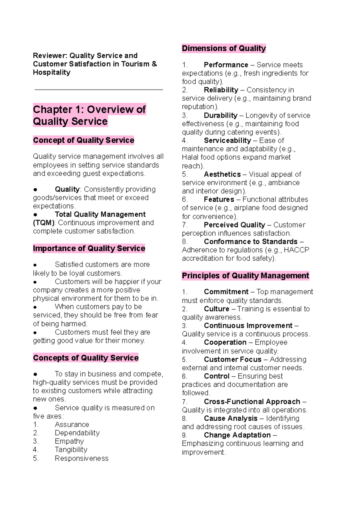 QSTH311 Prelim Review: Quality Service & Customer Satisfaction in ...