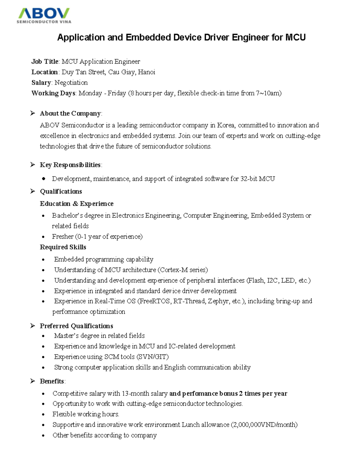 MCU Application Engineer Job Description and Requirements - Studocu