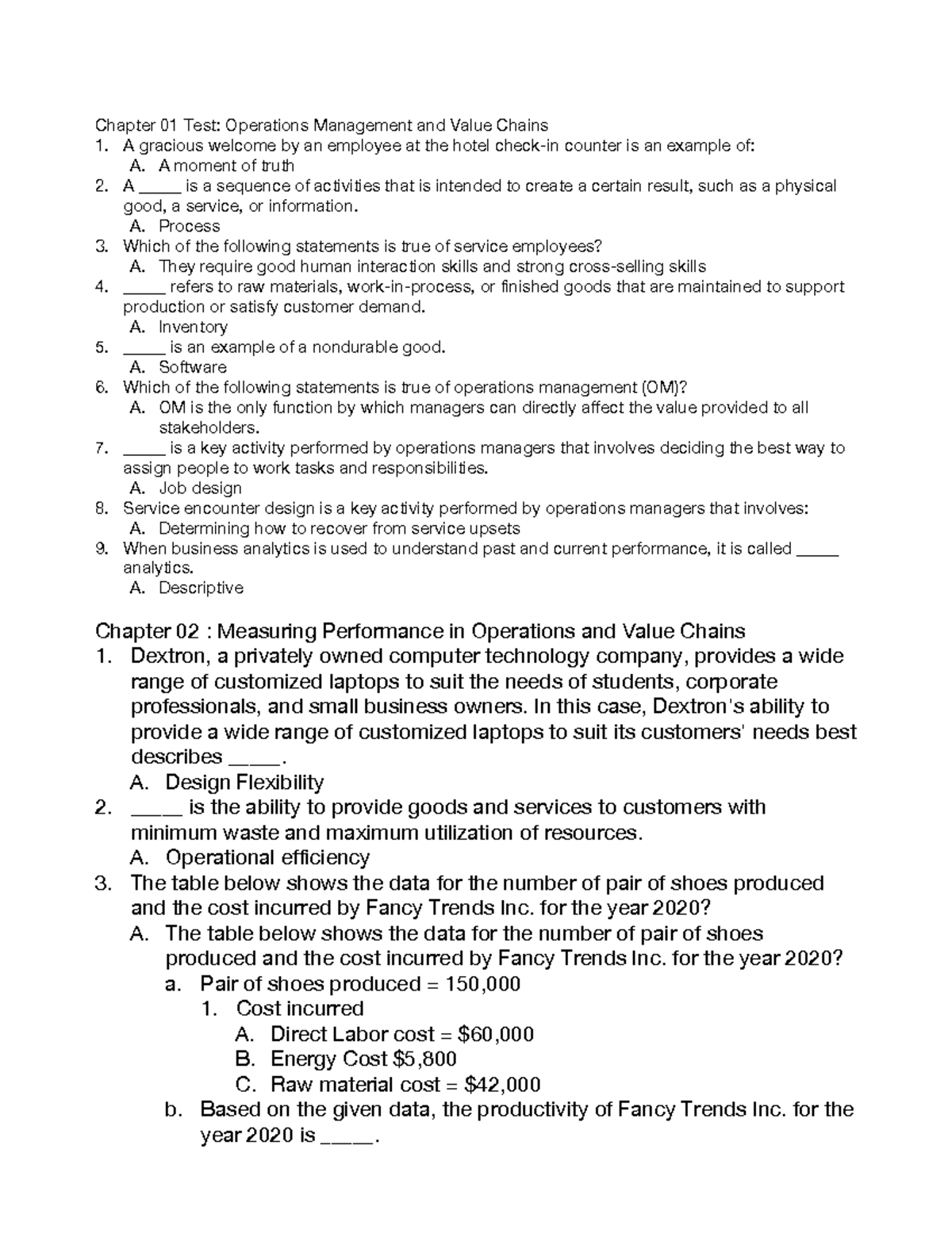 Operations Management and Value Chains Q&A: Chapters 1-5 - Studocu