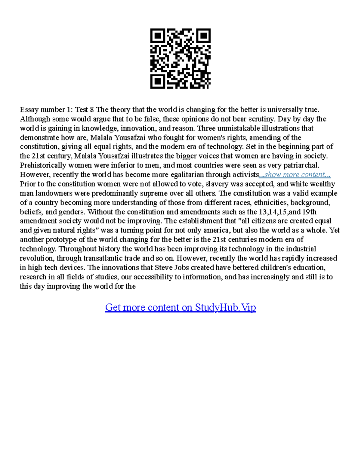 Is the World Changing for the Better? Argumentative Essay Studocu