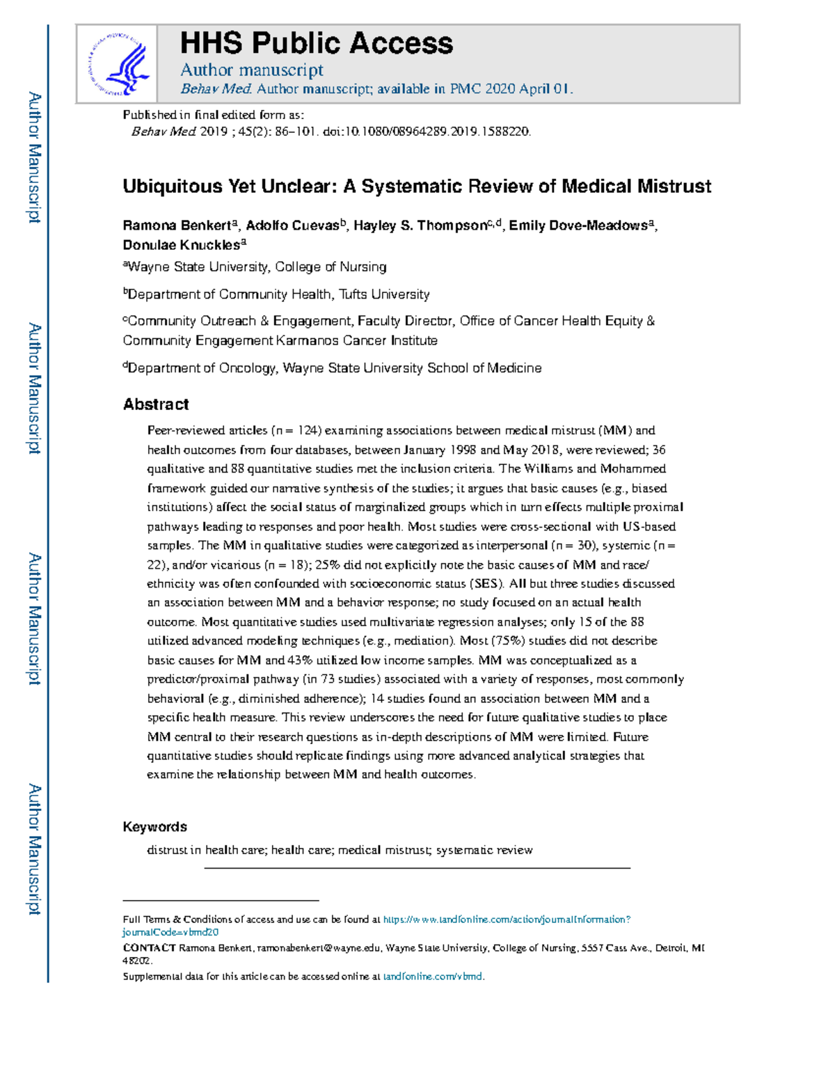 HHS 2020: Systematic Review of Medical Mistrust in Health Outcomes ...