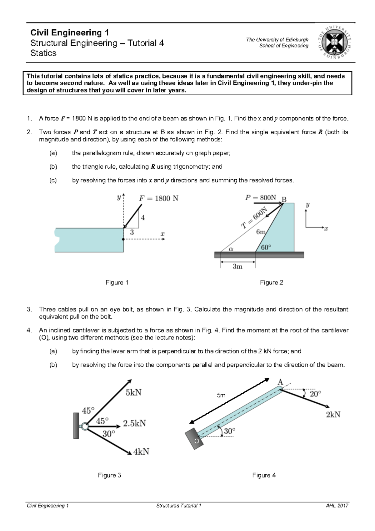 Civil Engineering 1 Structural Engineering Tutorial 4 Statics - Studocu