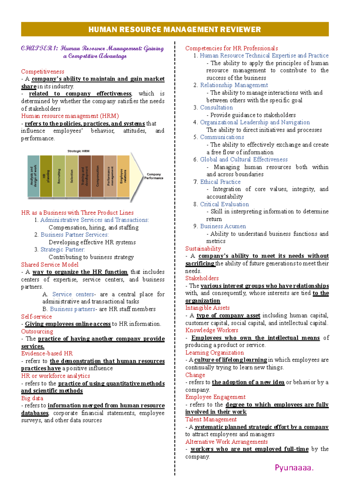 HRM Chapter 1 Review: Human Resource Management Insights - Studocu
