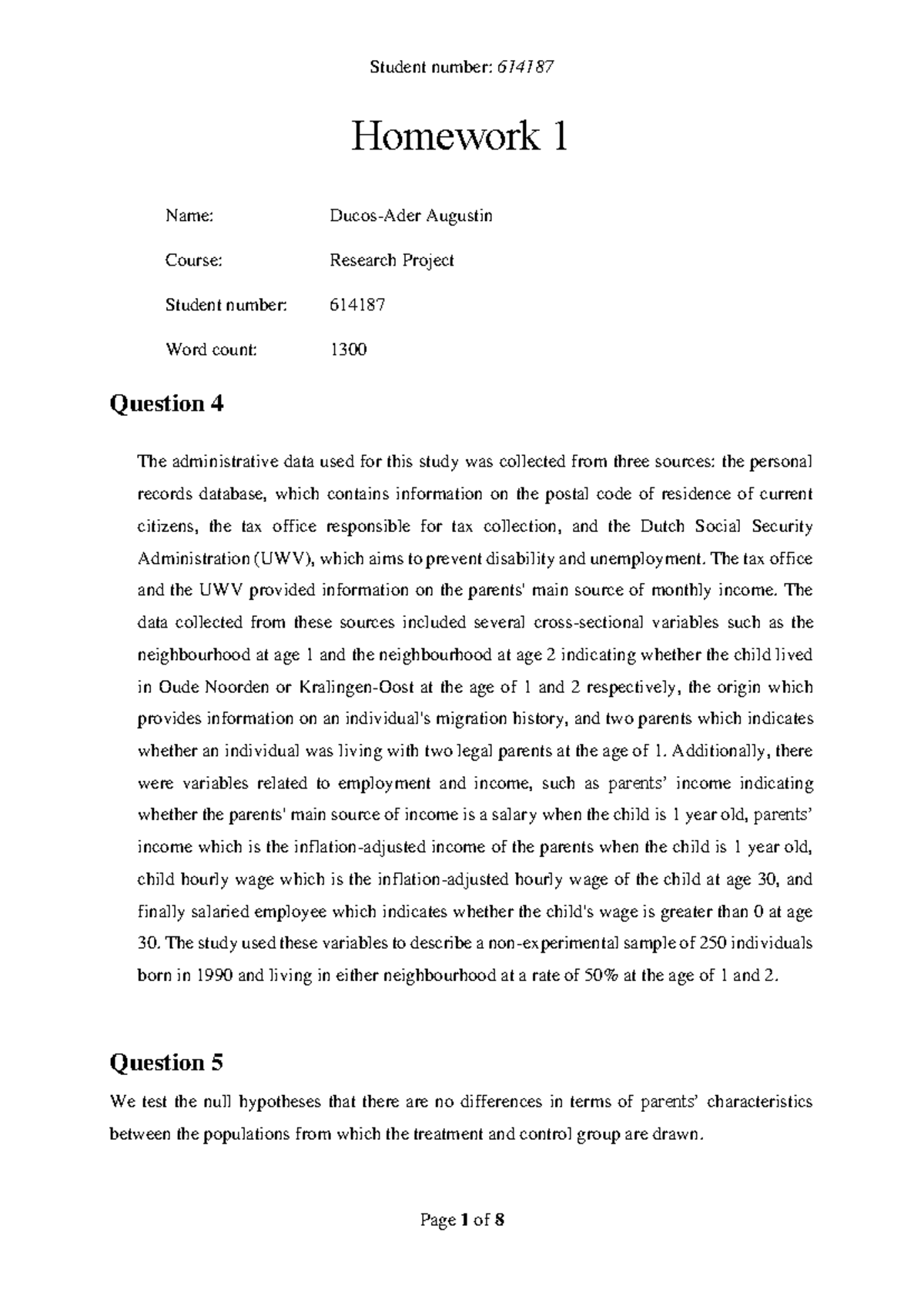 Research Project Homework 1: Analysis of Neighbourhood Effects ...