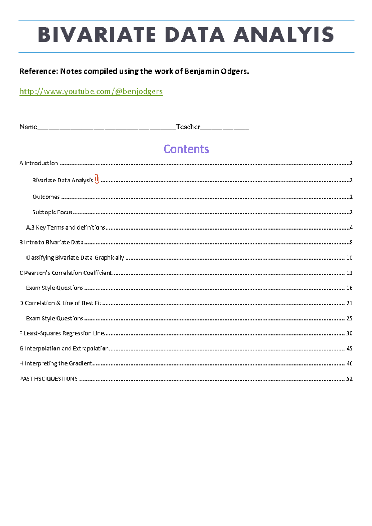 BIVARIATE DATA ANALYSIS NOTES (Course Code: BIV101) - Studocu