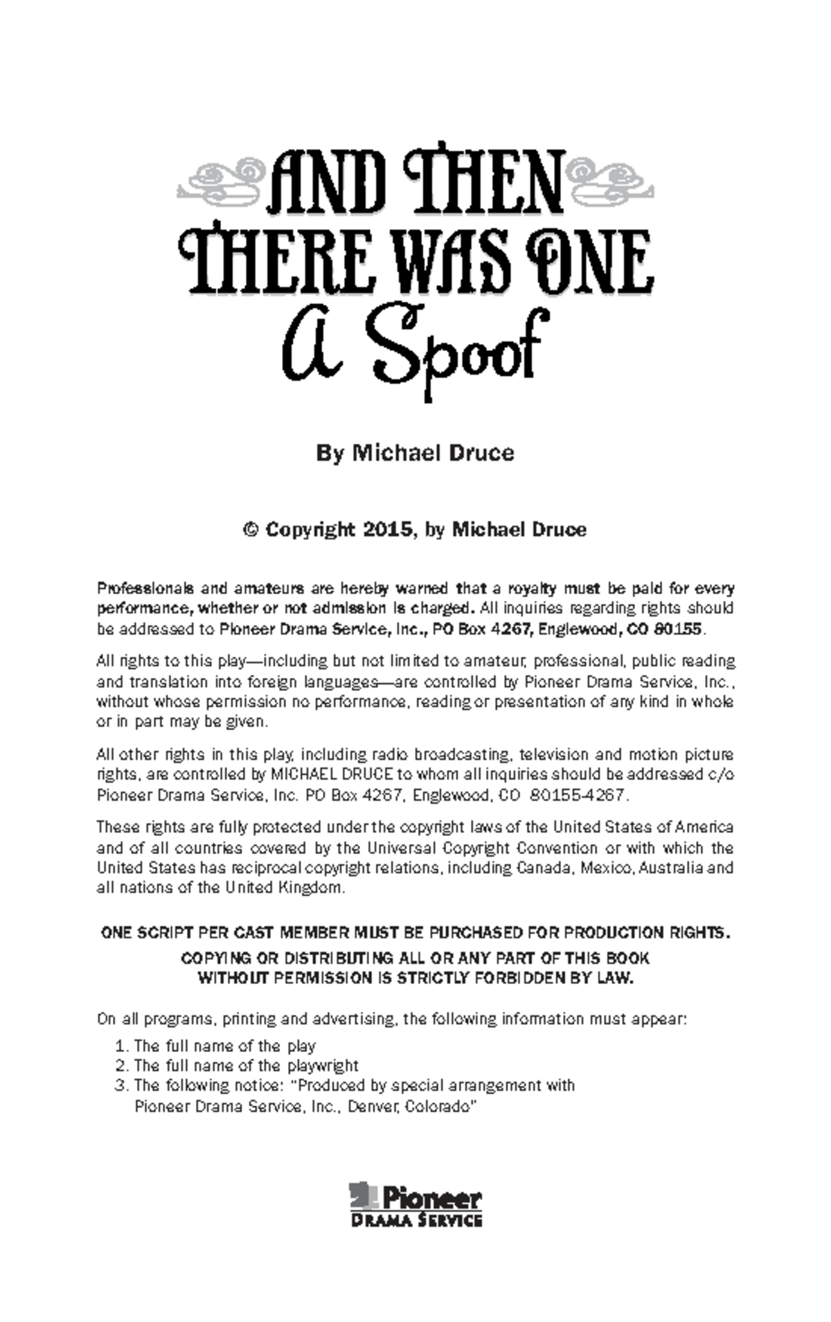 And Then There Was One - A Spoof (Script) - Michael Druce - Studocu