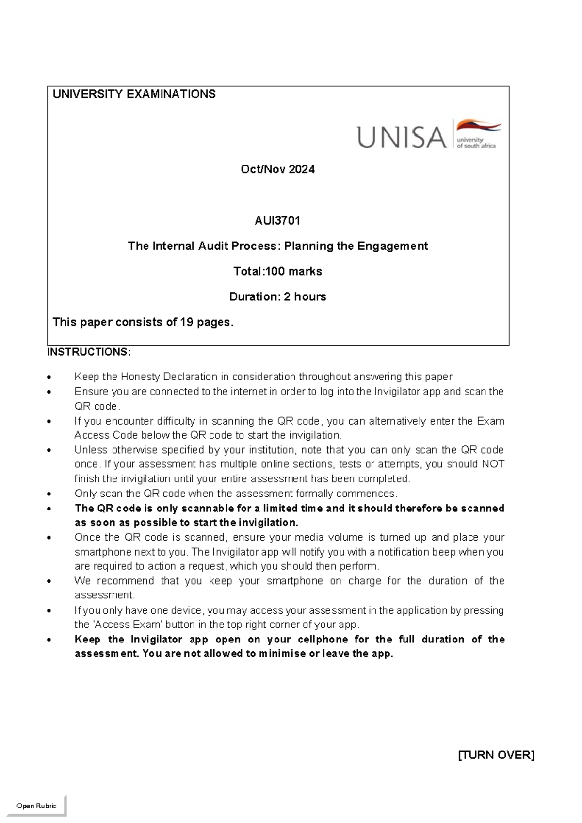 AUI3701 Oct/Nov 2024 Final Examination Question Paper - Studocu