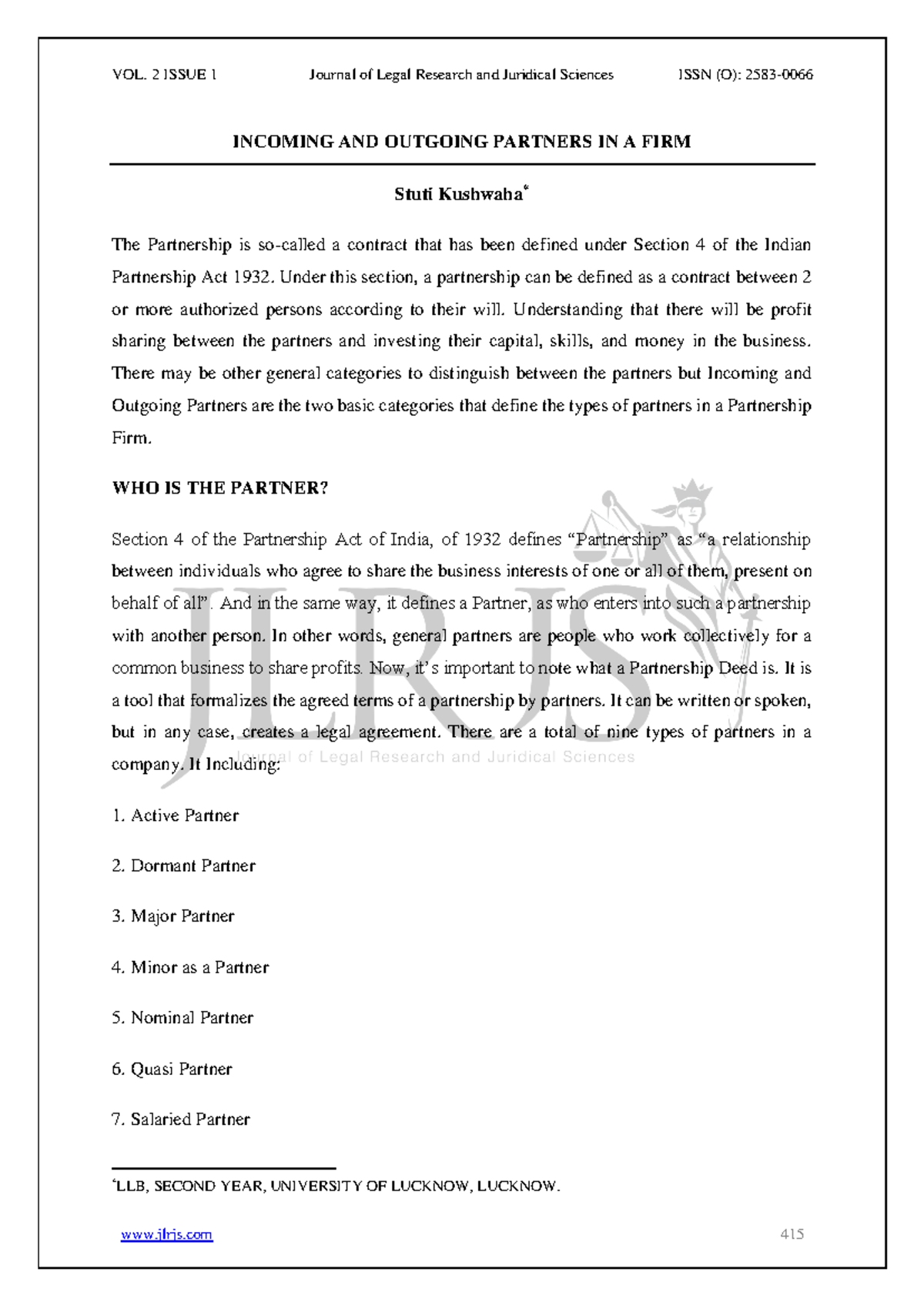 Incoming and outgoing partners in a partnership firm: LLB second year ...