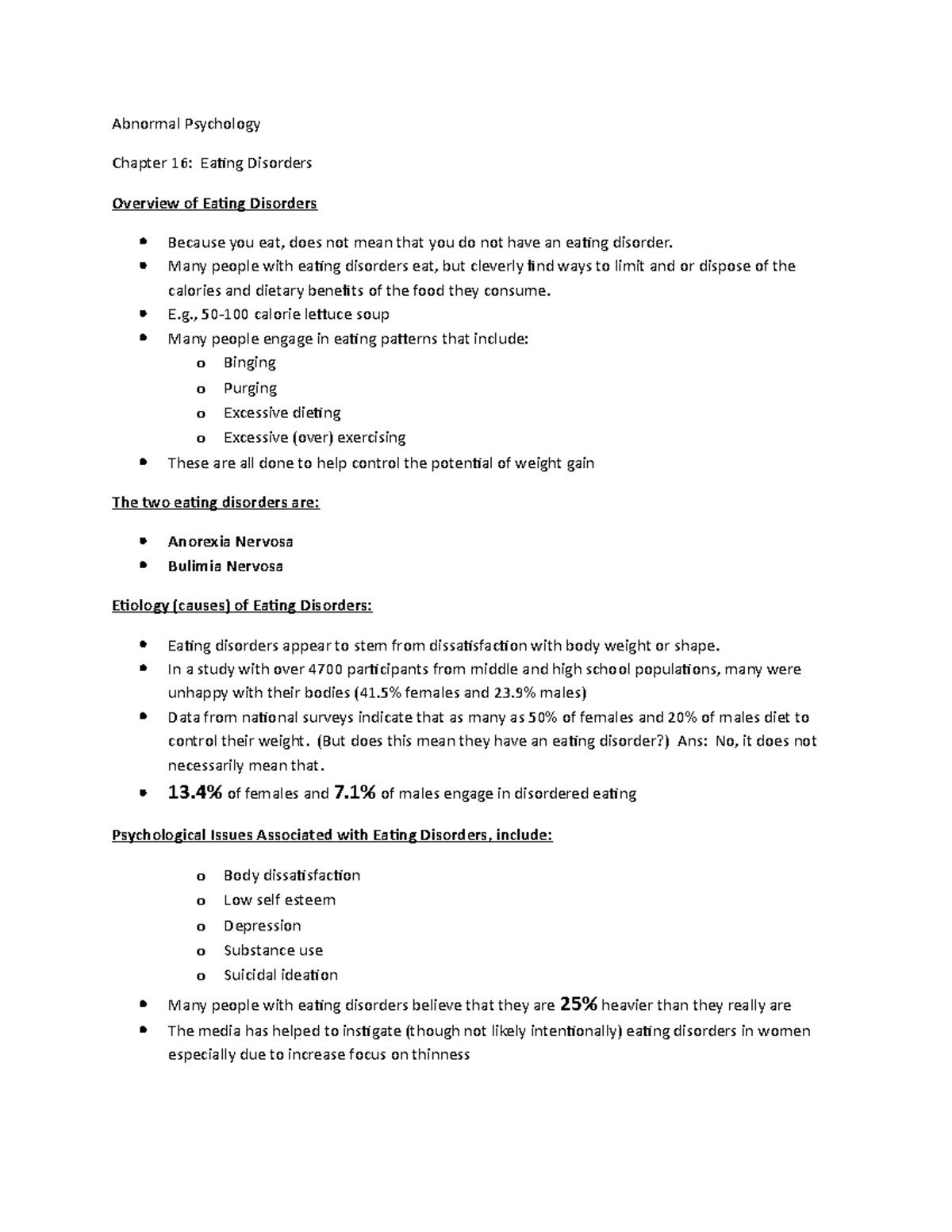 Abnormal Psych CH 16: Overview of Eating Disorders and Treatments - Studocu
