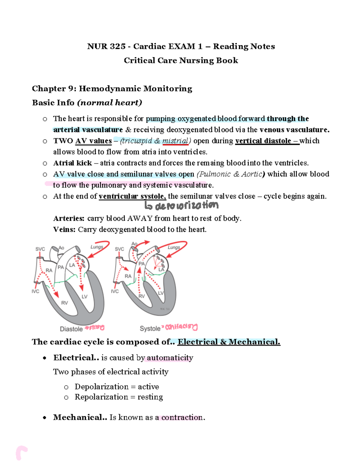 NUR 325 - Cardiac EXAM 1 Study Guide: Hemodynamic Monitoring Notes ...