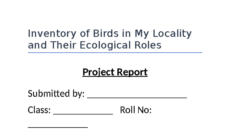 Ecological Role of Birds: Inventory & Analysis (Project Report) - Studocu