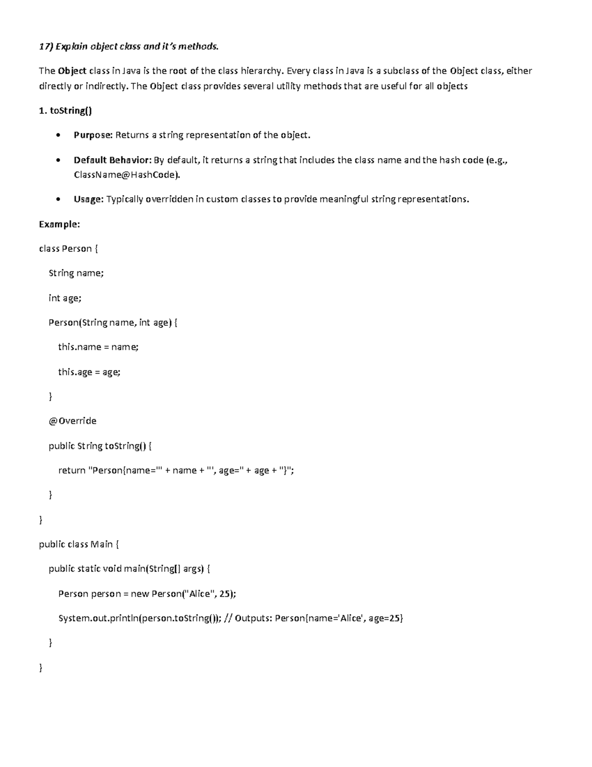 Unit-2: Object Class Methods - Q&A on Java Concepts - Studocu
