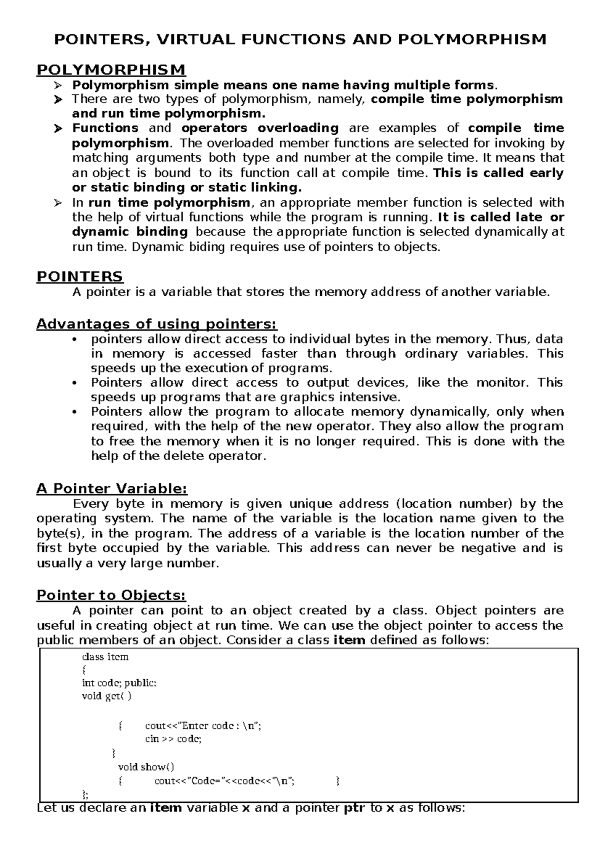 CSE 101 - Unit 4: Pointers, Virtual Functions & Polymorphism Concepts ...