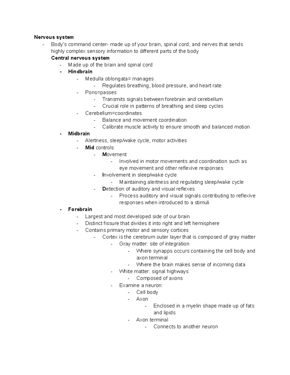 Nervous System Overview: Structure and Function - Studocu