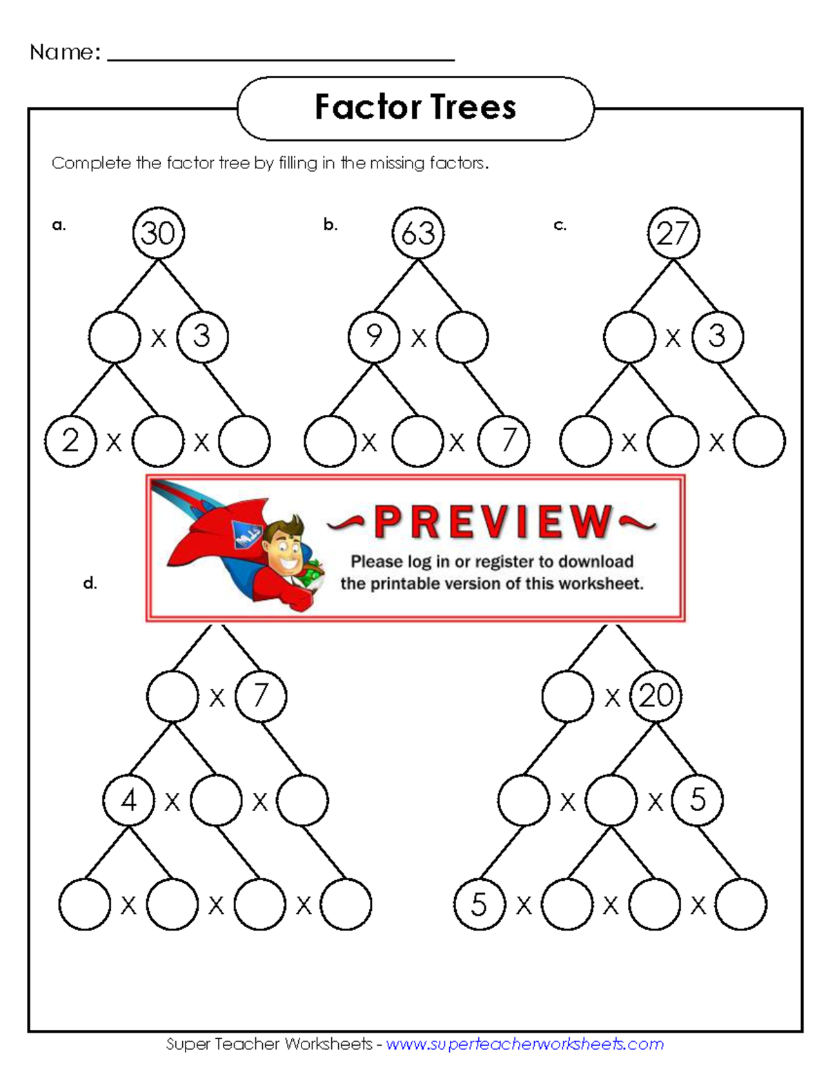 Factor Trees Worksheet: Completing Missing Factors - Studocu