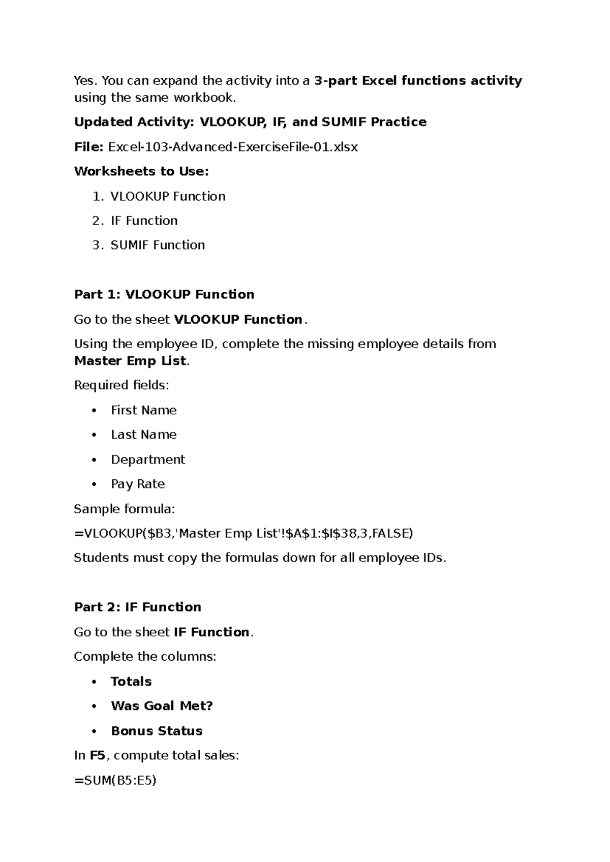 June-30-Activity: Excel Functions VLOOKUP, IF, SUMIF Practice - Studocu
