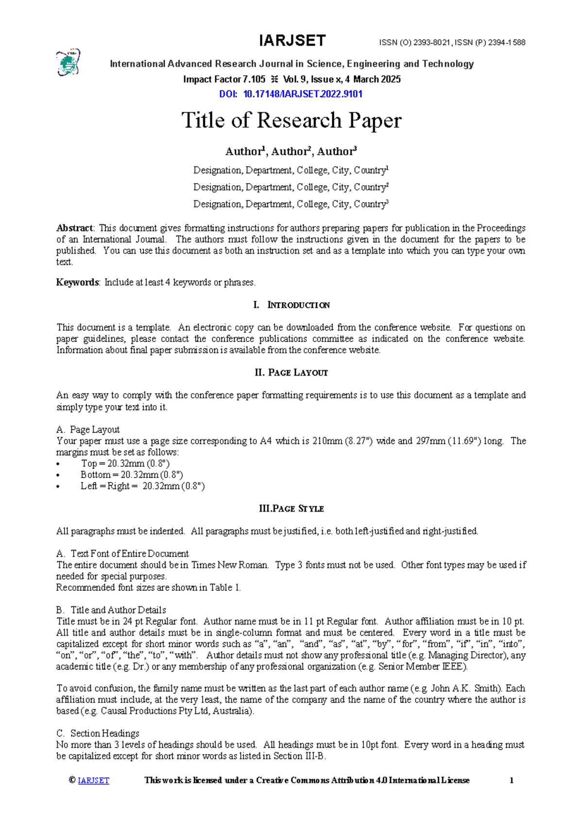 IARJSET Paper Format Guidelines and Template Instructions - Studocu
