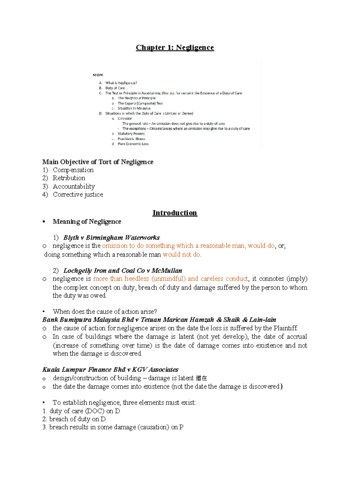 Duty of Care: Key Concepts in the Tort of Negligence (LAW 101) - Studocu