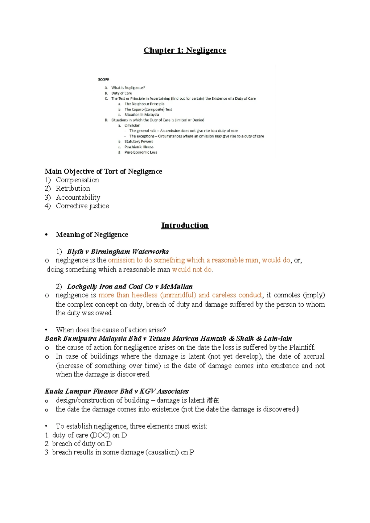 Duty of Care: Key Concepts in the Tort of Negligence (LAW 101) - Studocu