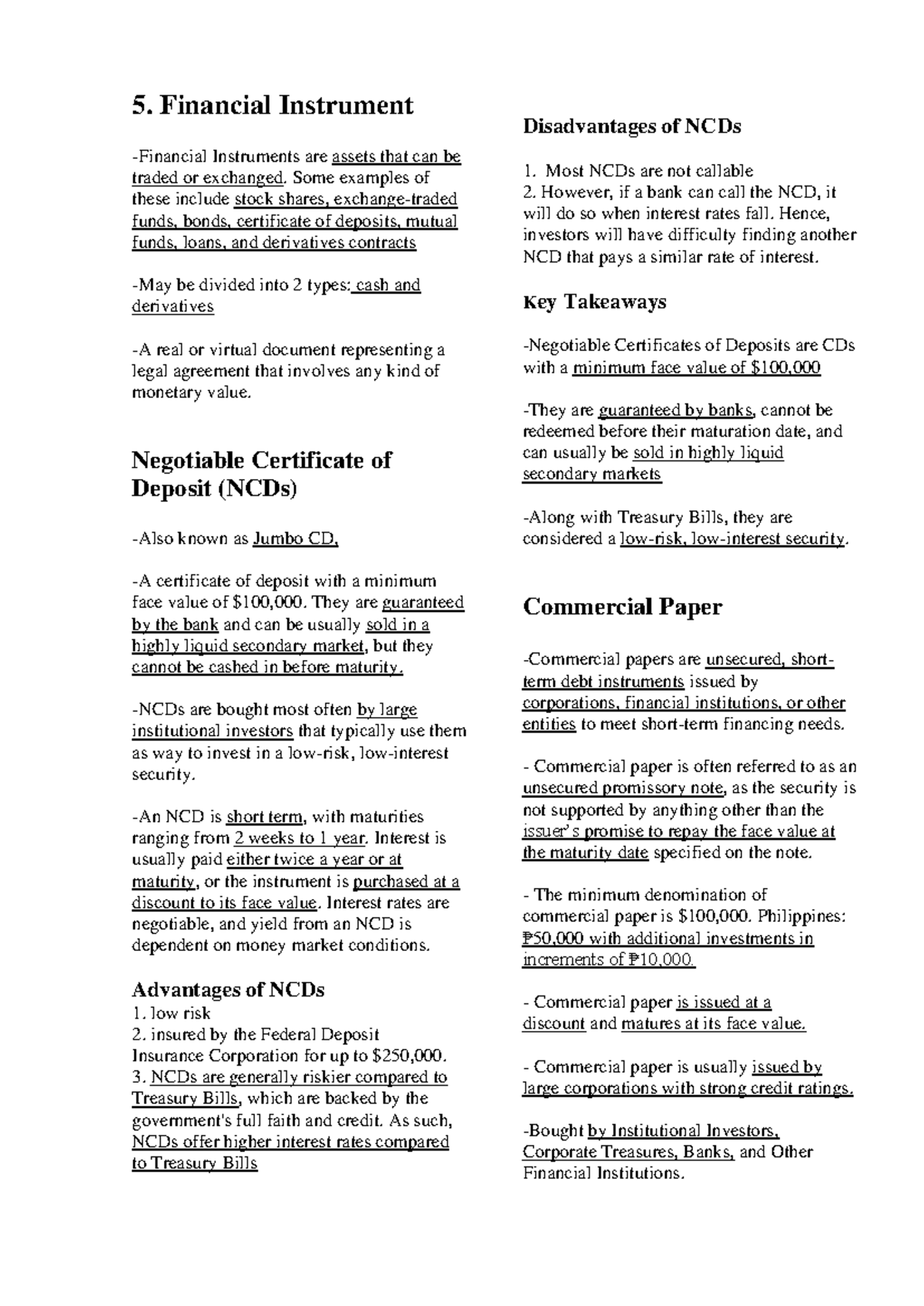 Midterm Study Notes: Financial Instruments Overview (FIN 101) - Studocu
