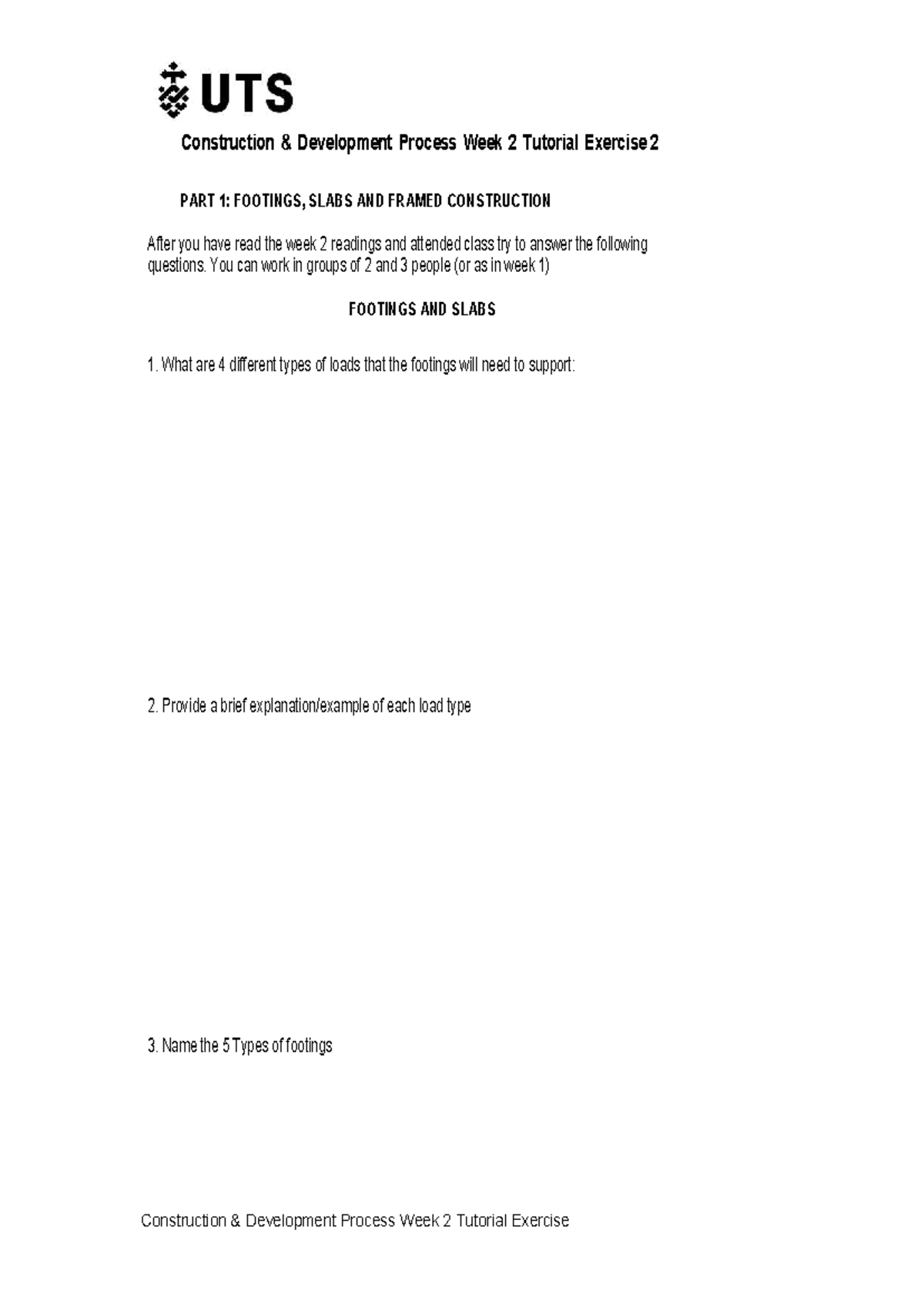 Construction Development Process Tutorial Exercise Questions Part 1 & 2 ...
