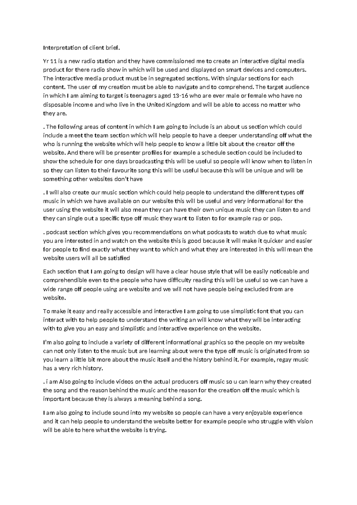 Yr 11 Radio Station: Client Brief Interpretation for Interactive Media ...