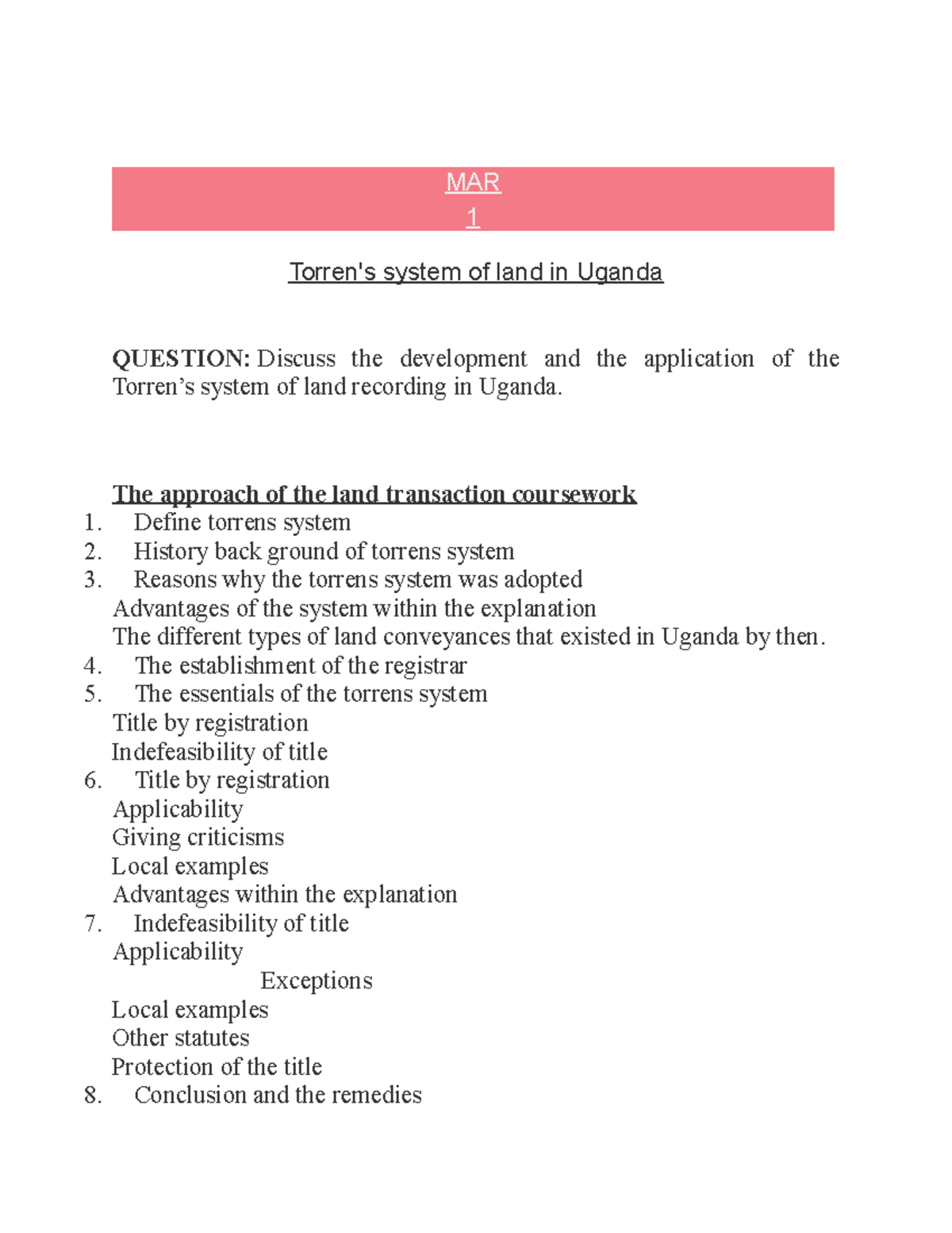 Torrens System of Land Transactions in Uganda: A Comprehensive Study ...