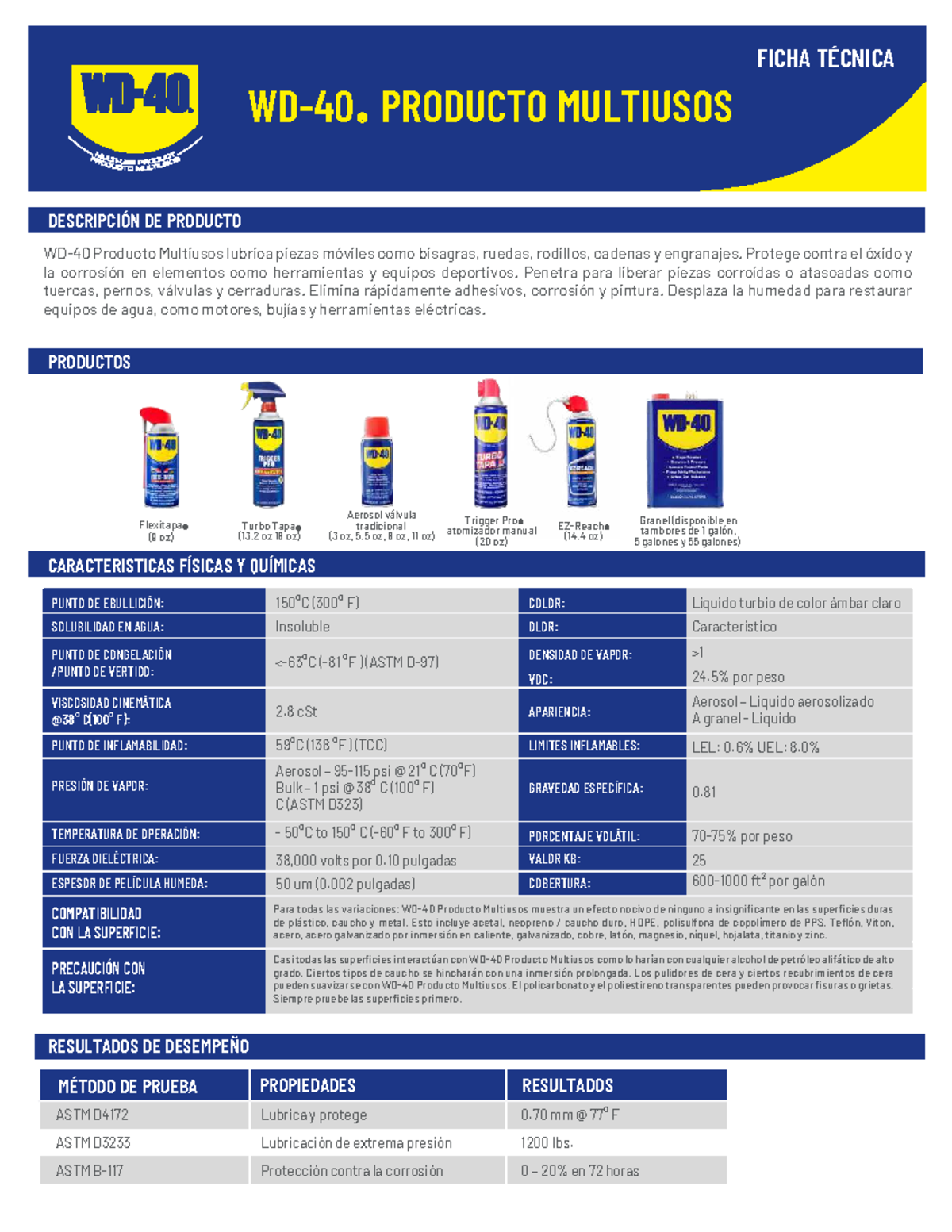 HDS - WD-40 Multiusos: Ficha Técnica y Descripción del Producto - Studocu